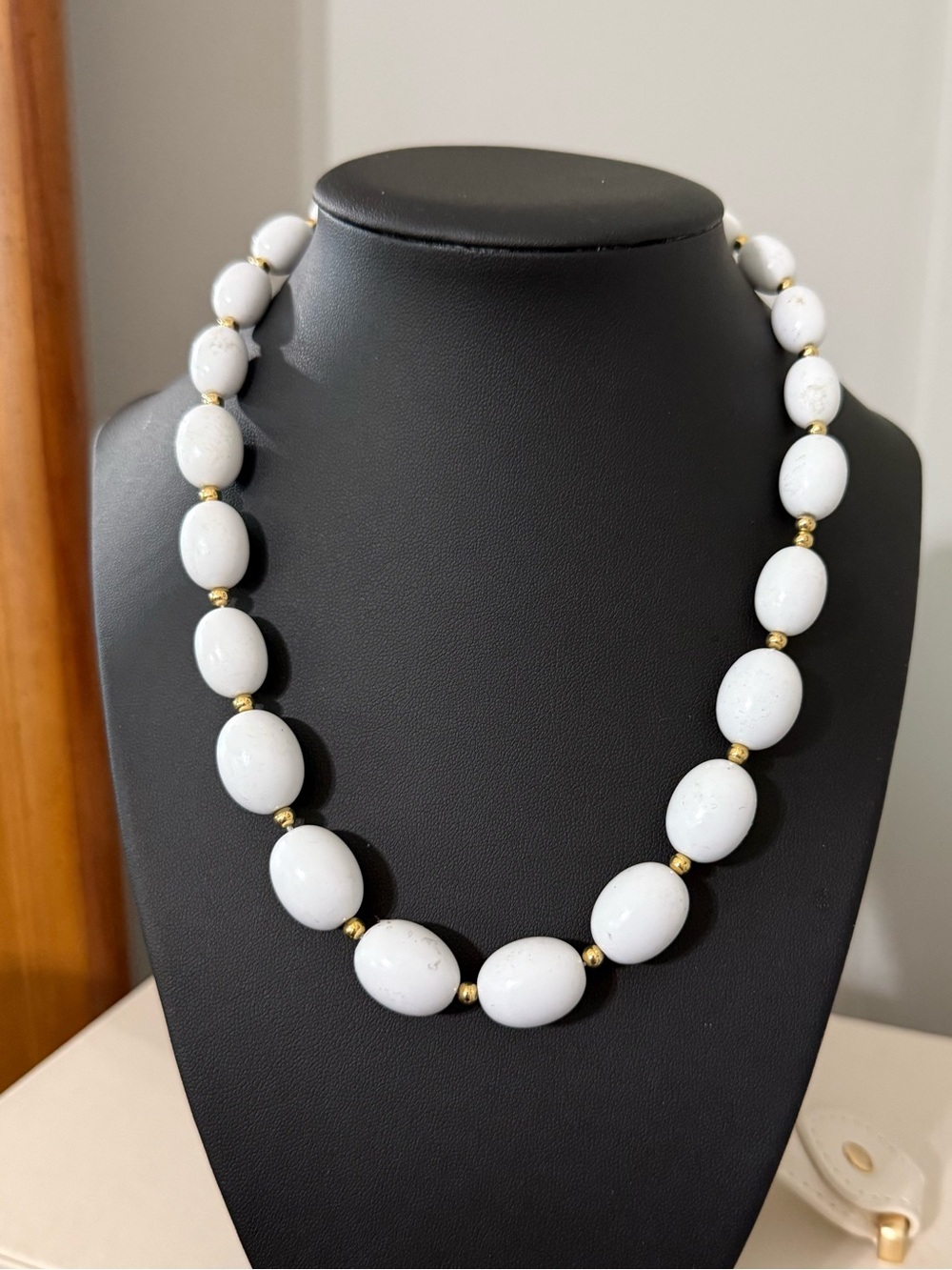 Monet White Beaded Necklace with Gold Accent